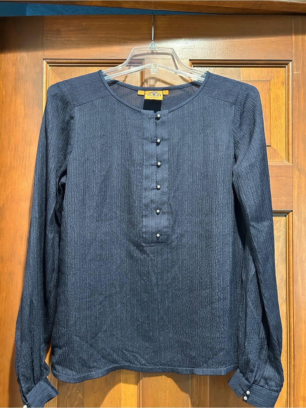 Tory Burch Navy Textured top with Signature Logo Tag